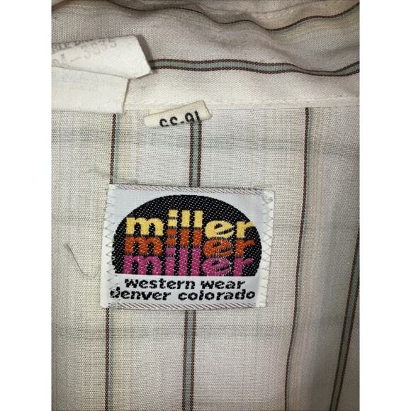 Vtg Miller Western Wear Men's 16x35 Pearl Snap Shirt White Stripped - Picture 2 of 11